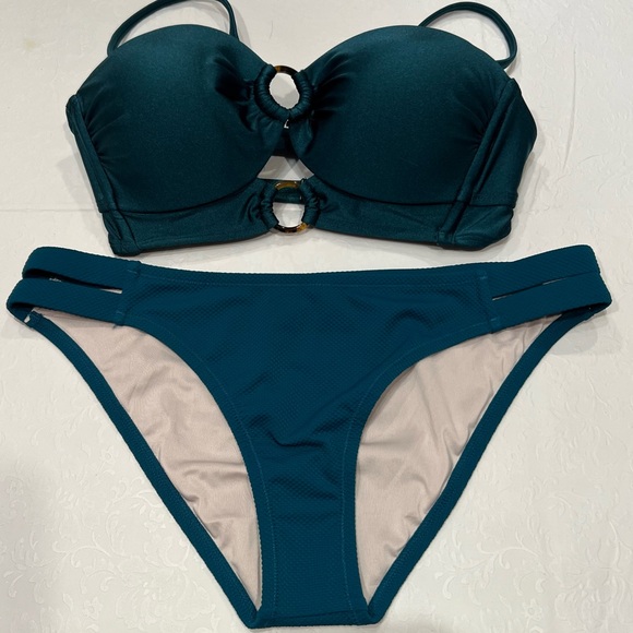 Shade & Shore Other - New Shade & Shore Blue/Green Wood Ring Top Bikini